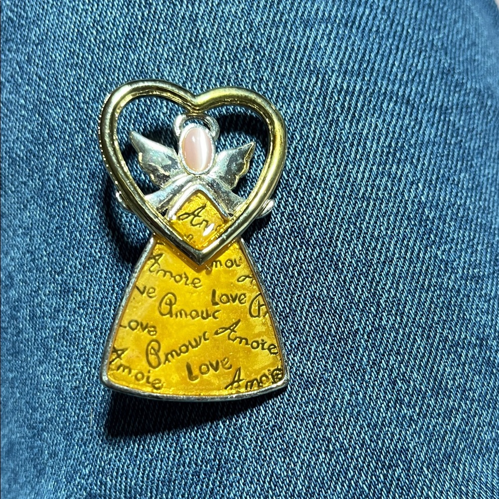 Heart Angel Brooch with Gold and Silver Accents